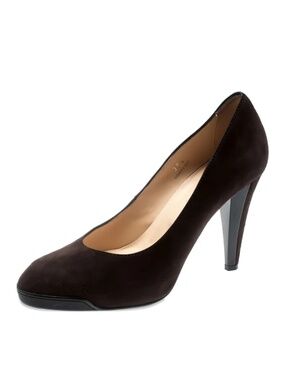 Tod's Brown Suede And Leather Almond Toe Dress Covered Platform Pumps Shoes 37.5